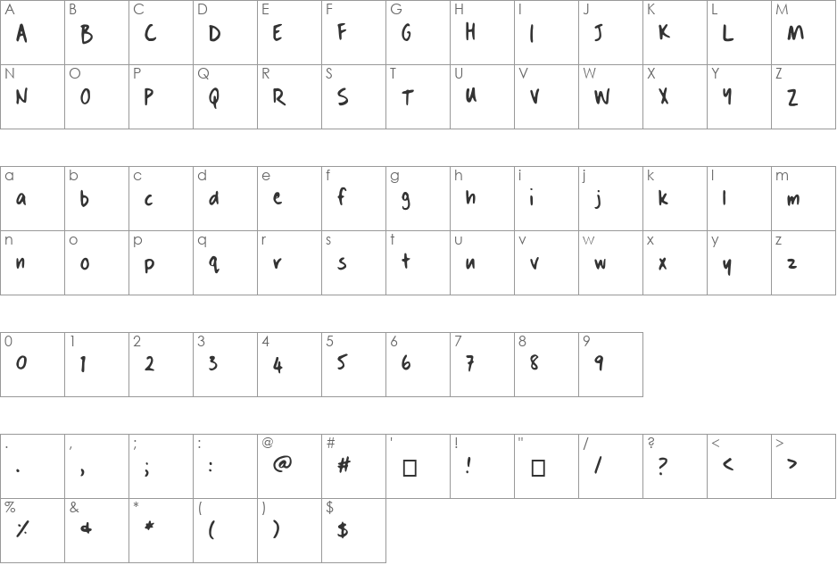 Dans Hand Writing font character map preview