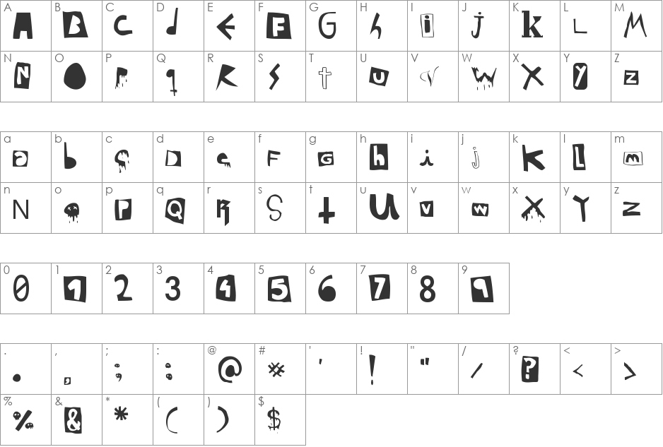 DaPunk font character map preview