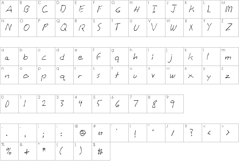 AlisonsHand font character map preview