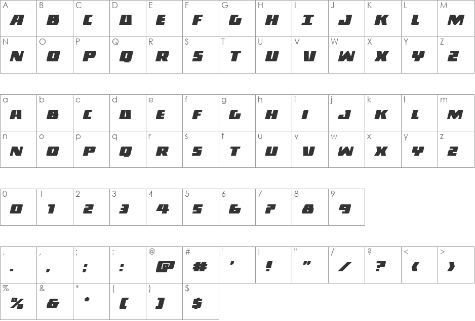 Dark Alliance Italic font character map preview