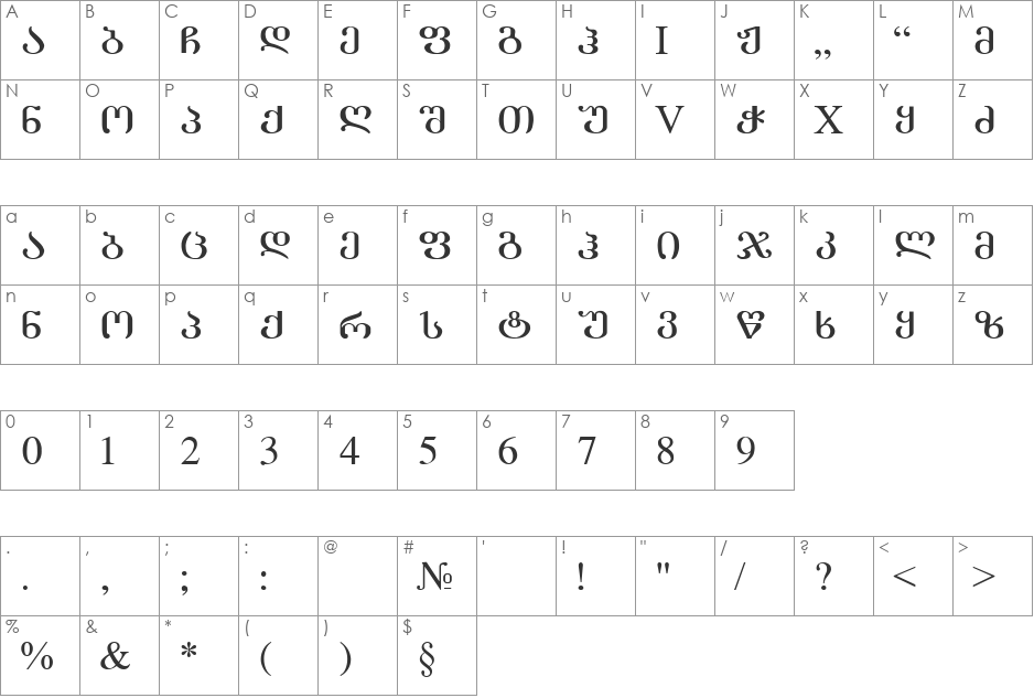 ALiteraturuliH font character map preview