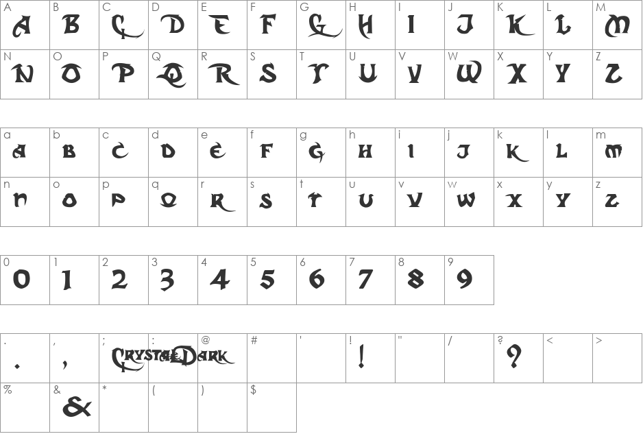 Dark Crystal font character map preview