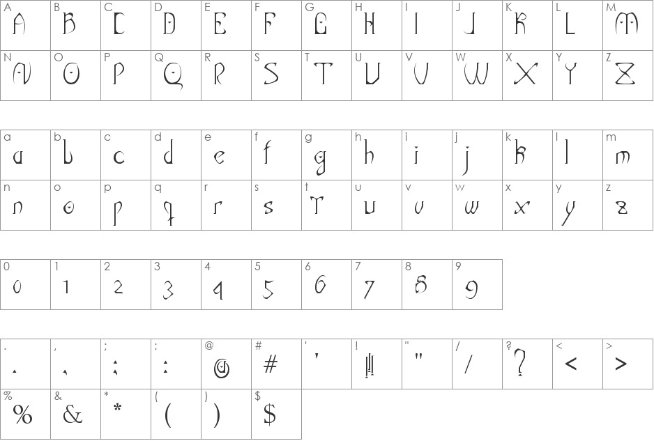 Dark elf font character map preview