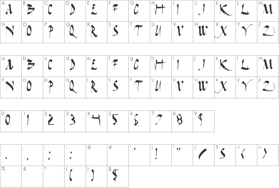 Dark Horse font character map preview