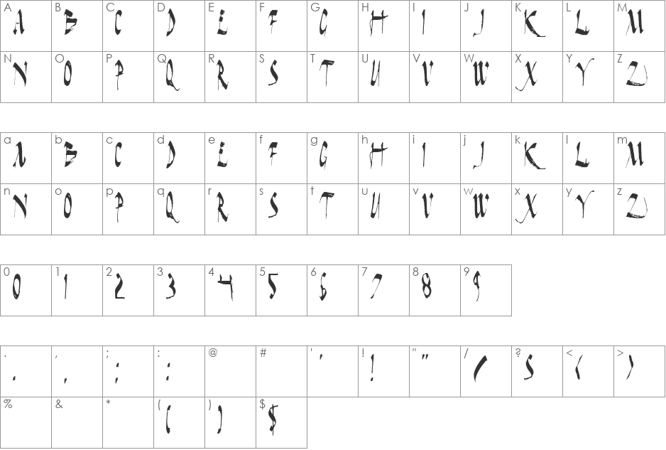 Dark Horse Condensed font character map preview
