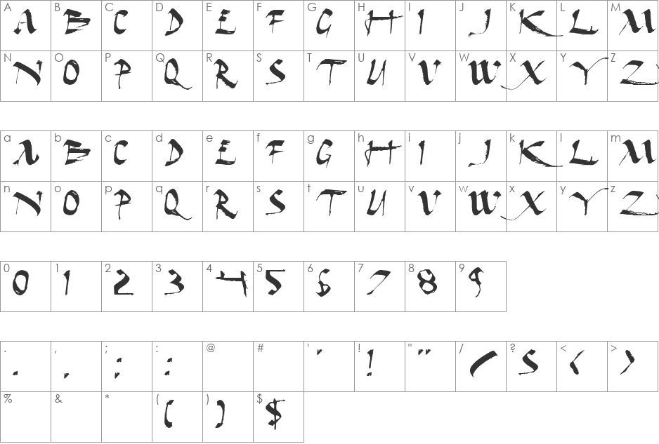 Dark Horse Expanded font character map preview