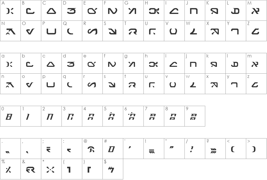 Dark Katarn font character map preview