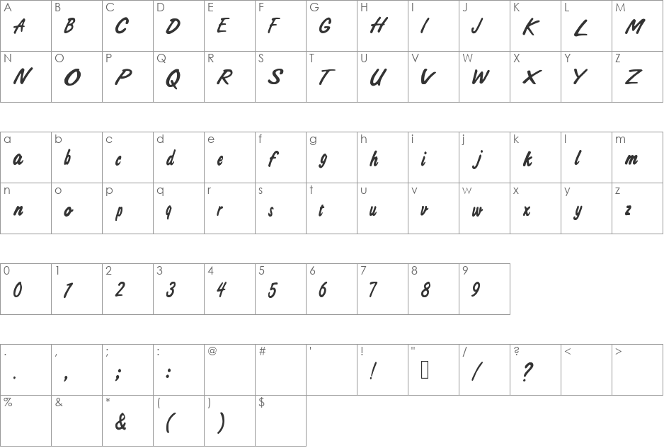 Ali_Air font character map preview