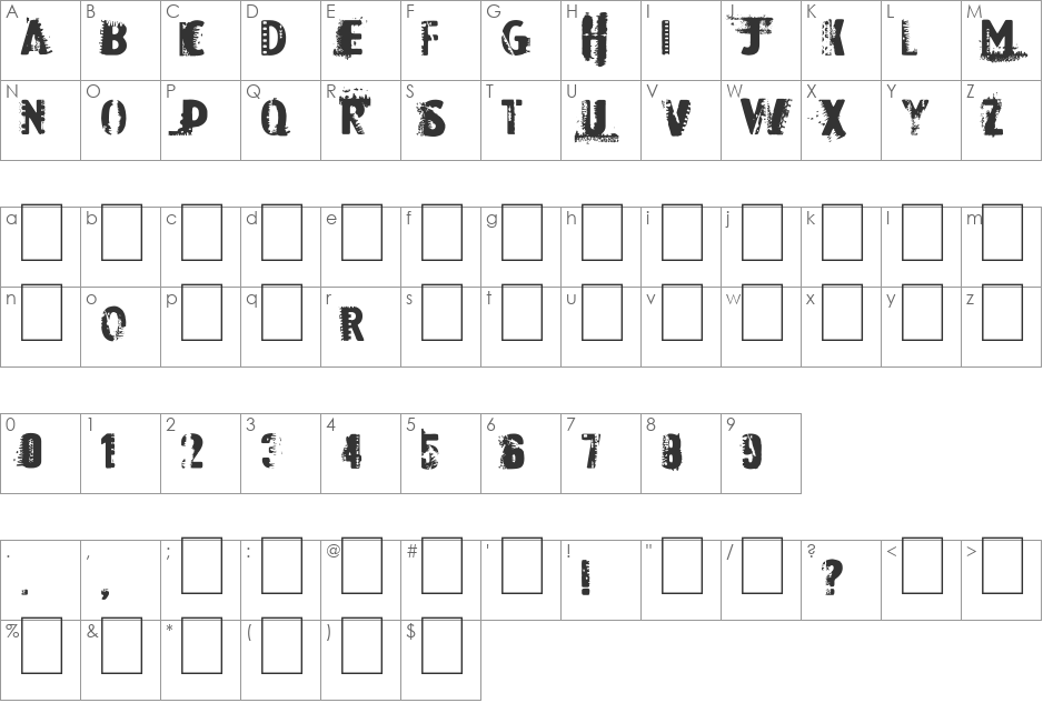 Dark Room font character map preview