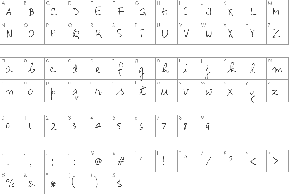 Aljo font character map preview