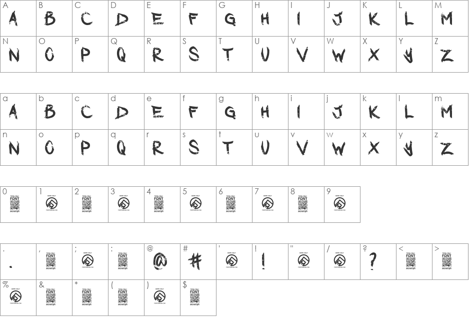 Dark Waters font character map preview