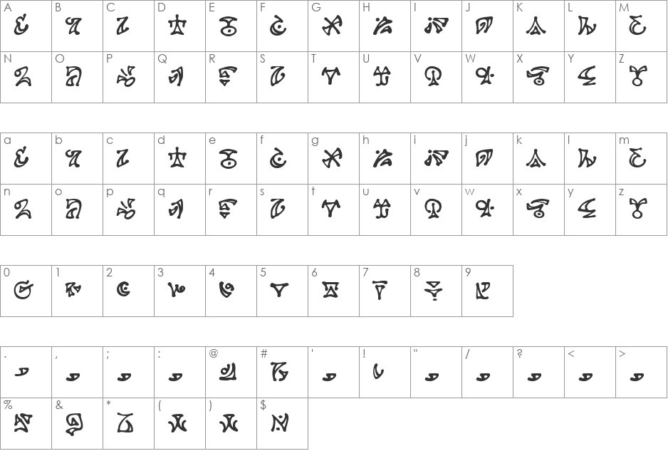 DarkArts BB font character map preview