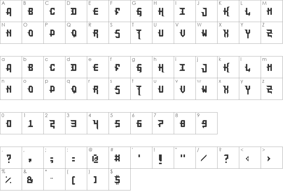 DarkPix font character map preview