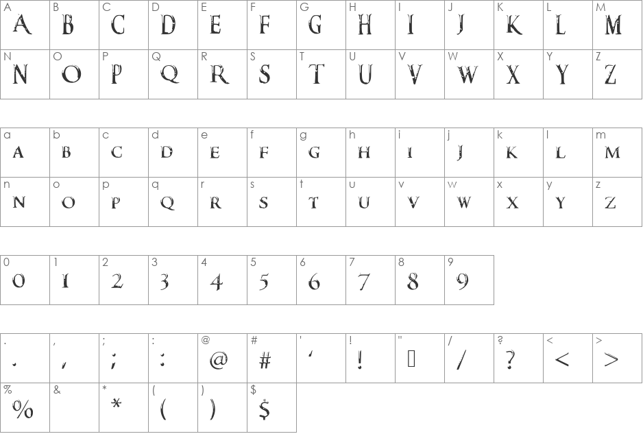 DarksSkyrimFont font character map preview