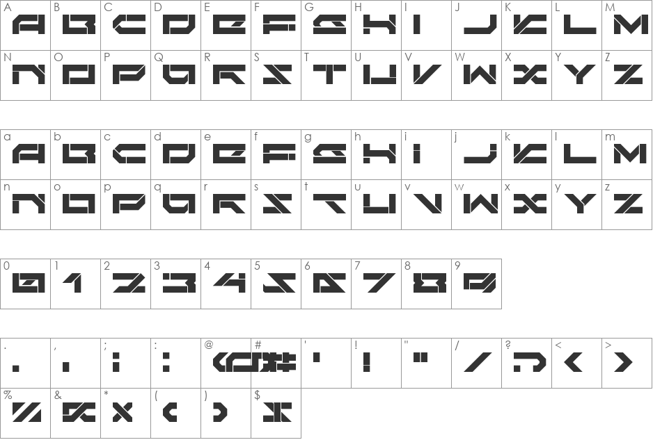 Darktech LDR font character map preview