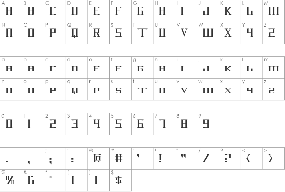 DarkWind font character map preview