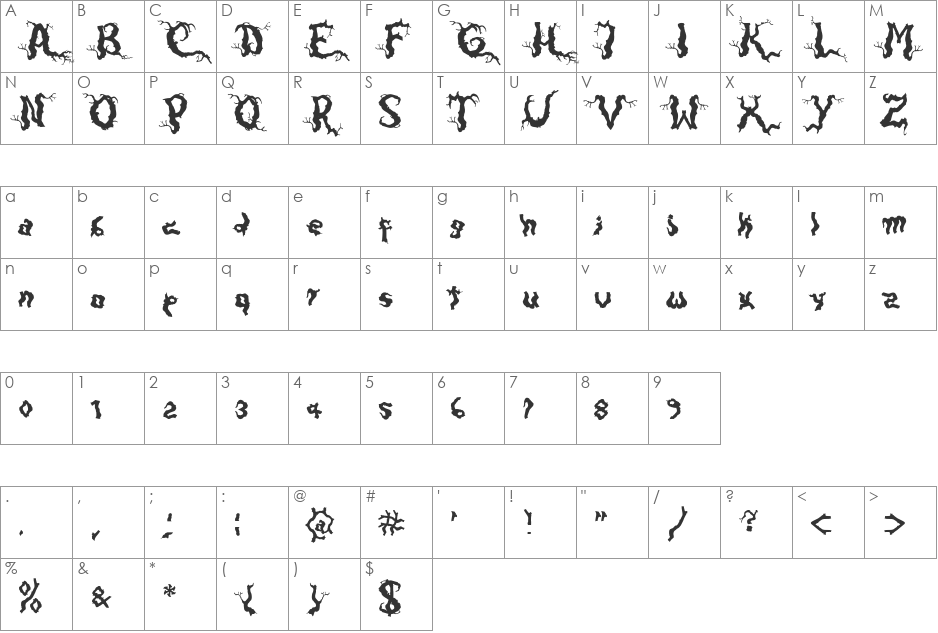Darkwood font character map preview