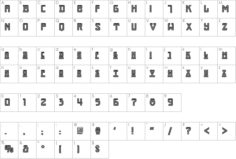 Darmstadt Arts NF font character map preview