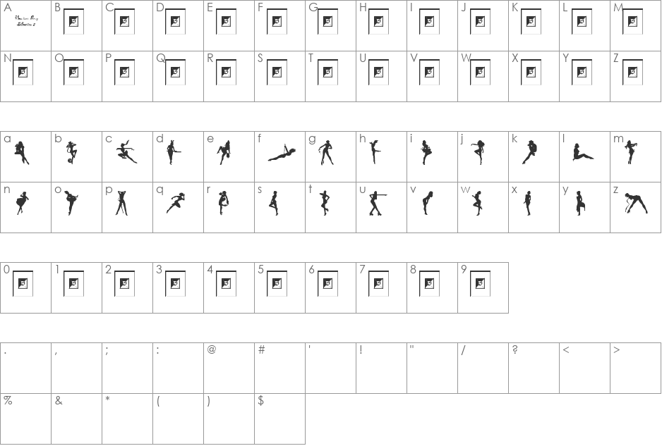 Darrians Sexy Silhouettes 2 font character map preview