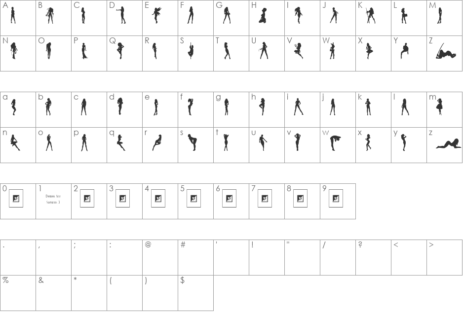 Darrians Sexy Silhouettes 3 font character map preview
