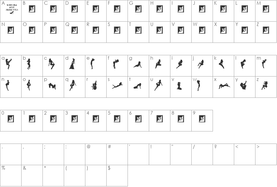 Darrians Sexy Silouettes font character map preview