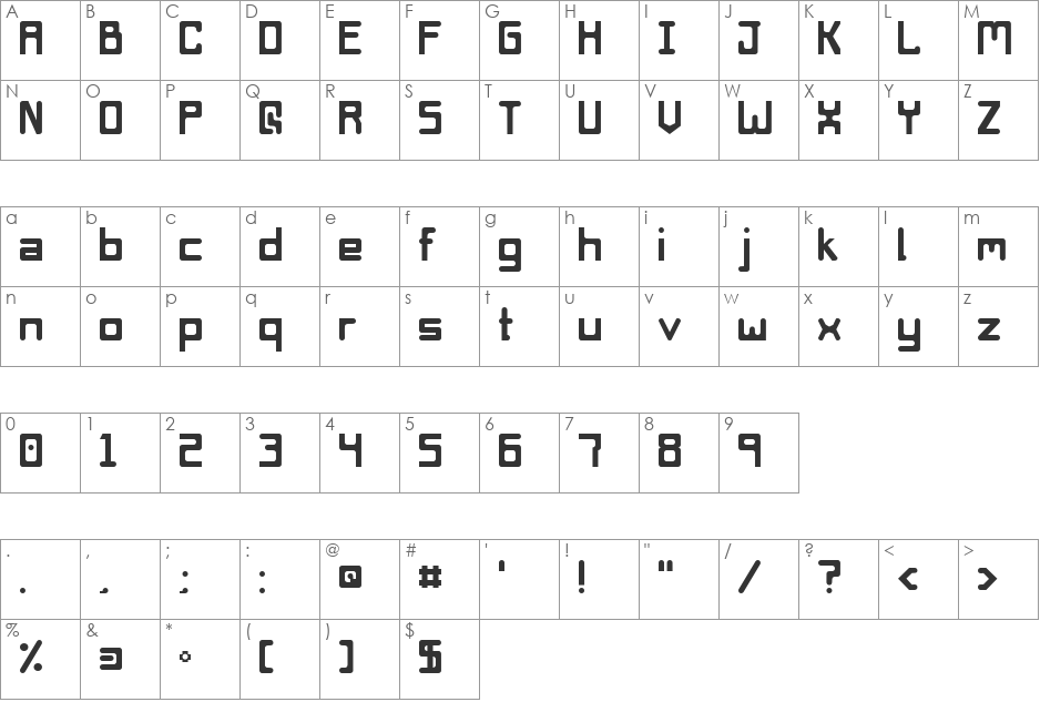 Das Space Fiend font character map preview