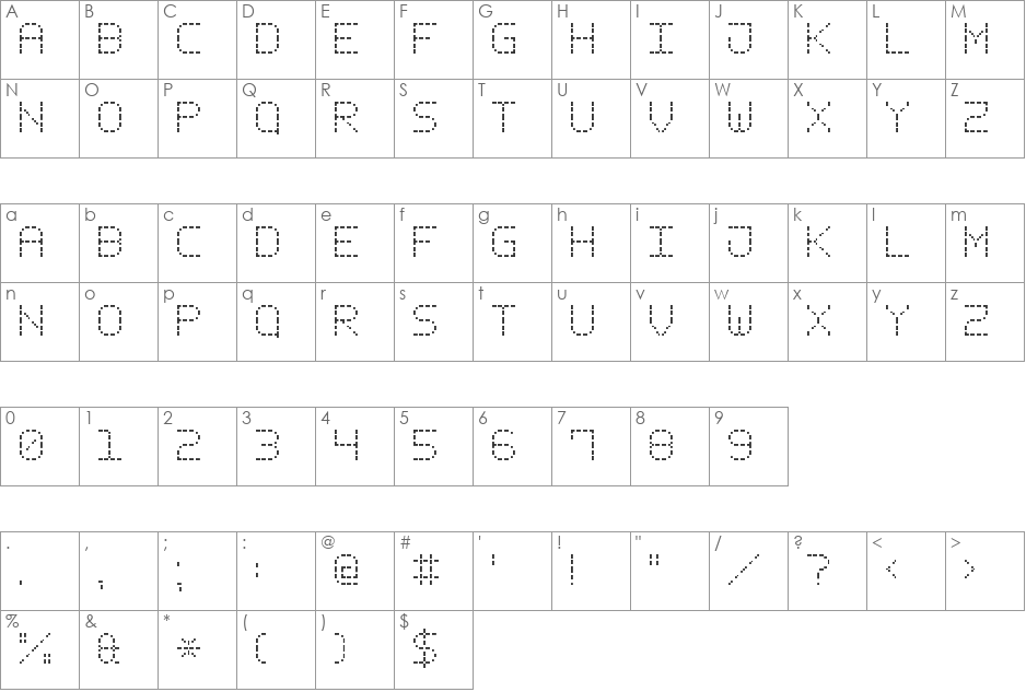 Dash Pixel-7 font character map preview