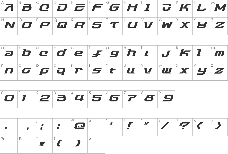 Dash9812 font character map preview
