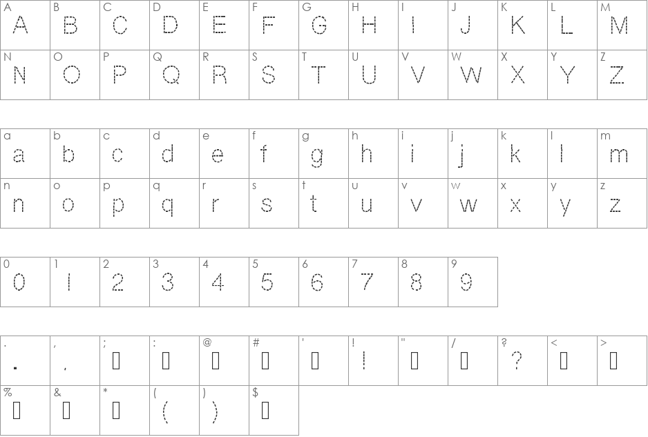 DashNess font character map preview