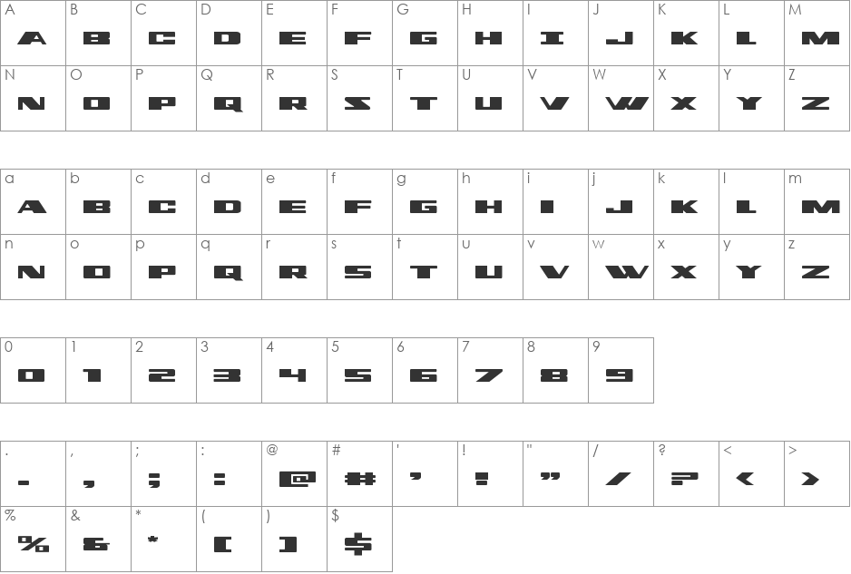 Dassault Expanded font character map preview