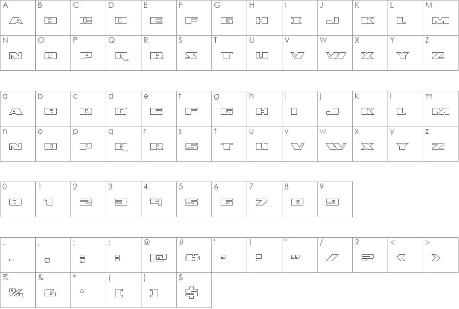 Dassault Outline font character map preview