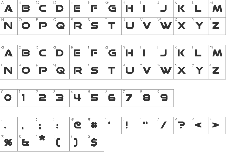 Datacron font character map preview
