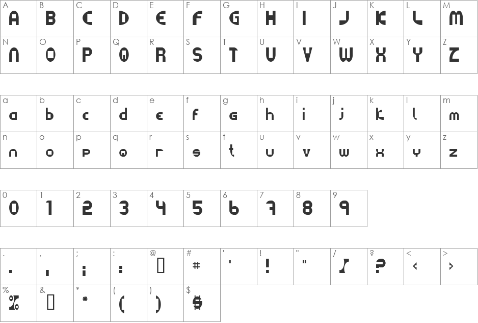 Datacut font character map preview