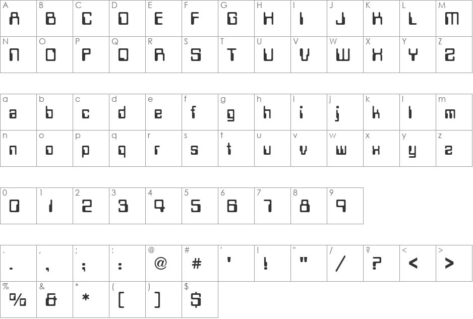 Datalook font character map preview