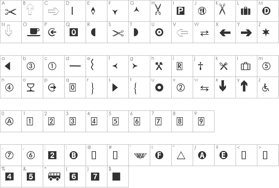 DataSymIDB font character map preview