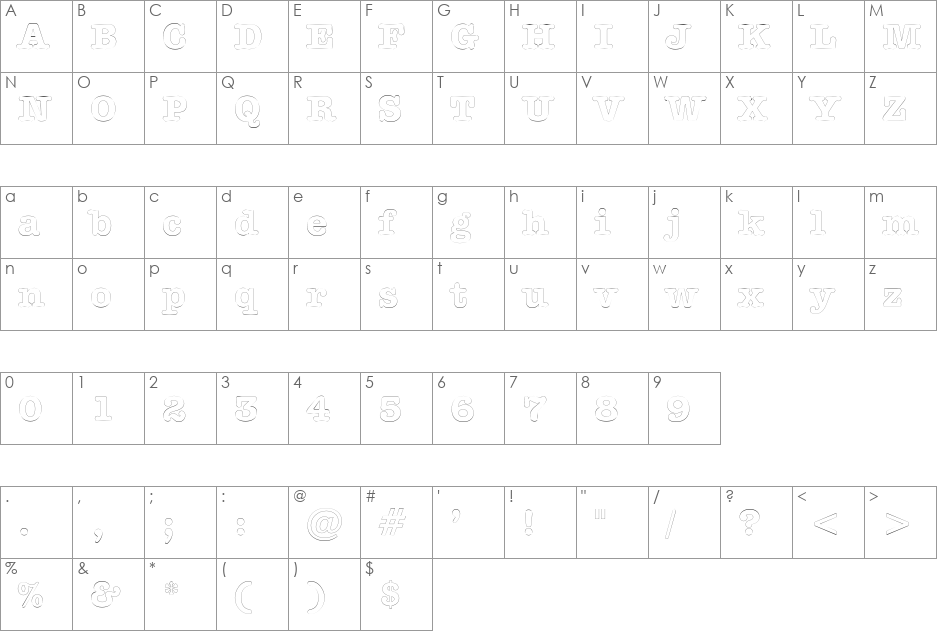 DatelineOutline font character map preview