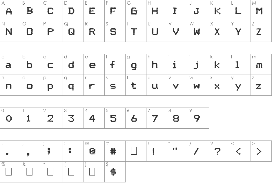 Datmatrix font character map preview