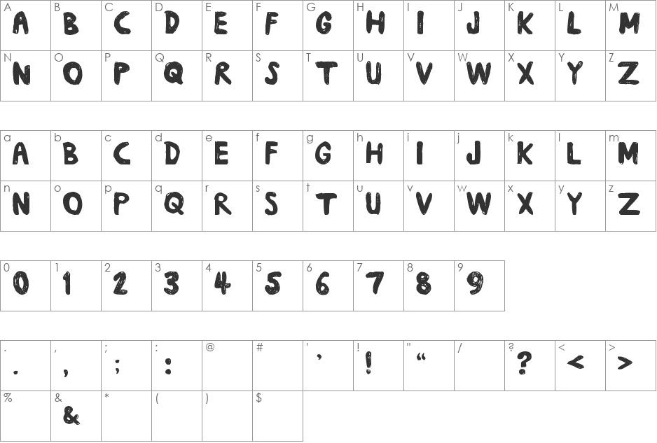 daub font character map preview