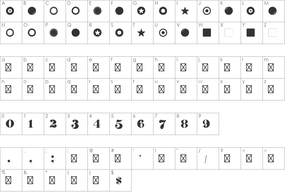 Dauber Hand Numerals font character map preview