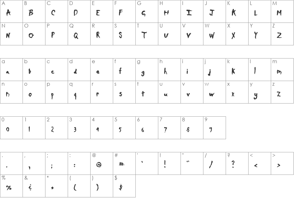 Daubmark font character map preview