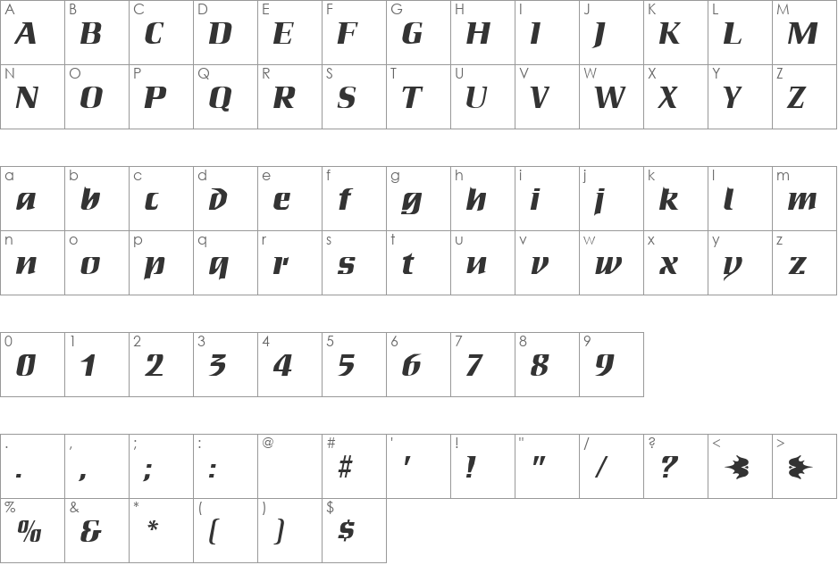 Dauphine font character map preview