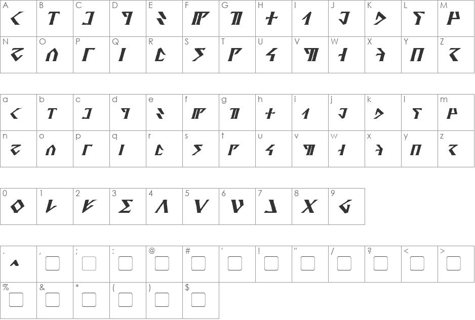 Davek font character map preview