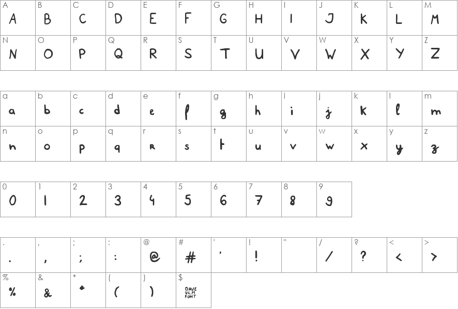 DaveUlmFont font character map preview