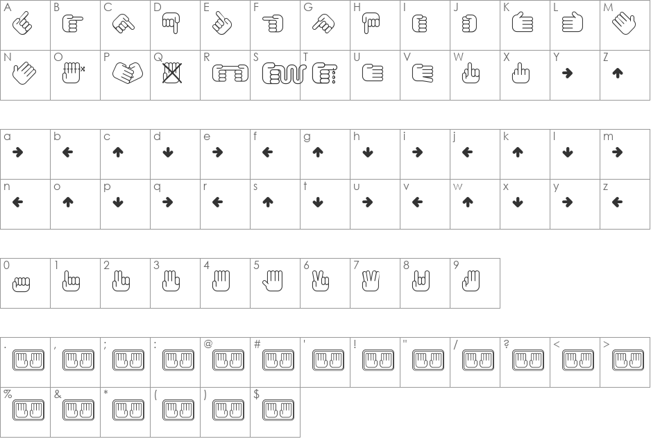 All My Hands font character map preview
