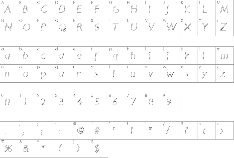 DavidBeckerOutline-ExtraLight font character map preview