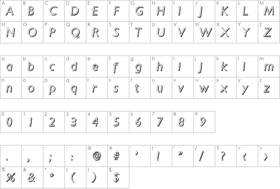 DavidBeckerShadow-Light font character map preview