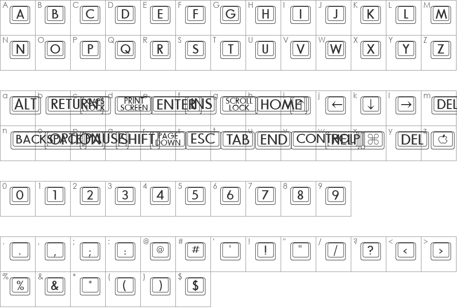 Davys Big Key Caps font character map preview