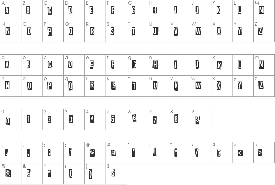 All rights reserved font character map preview