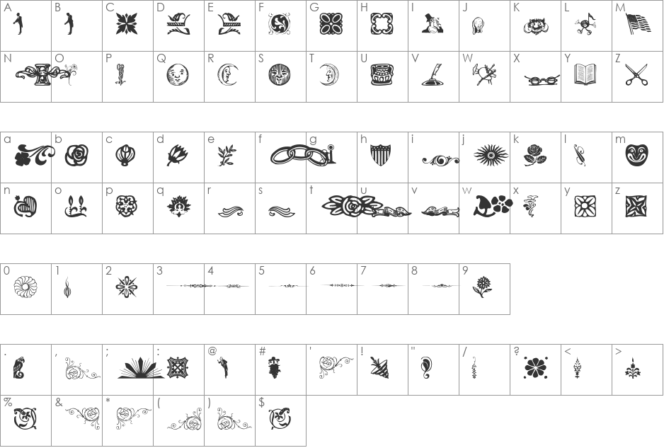 DavysDingbats font character map preview