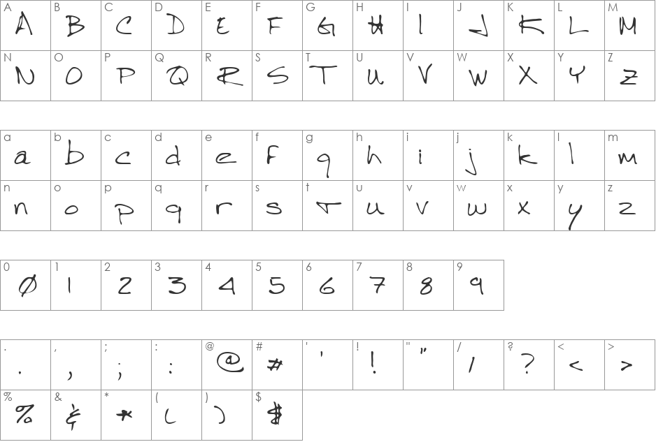 Dawson font character map preview
